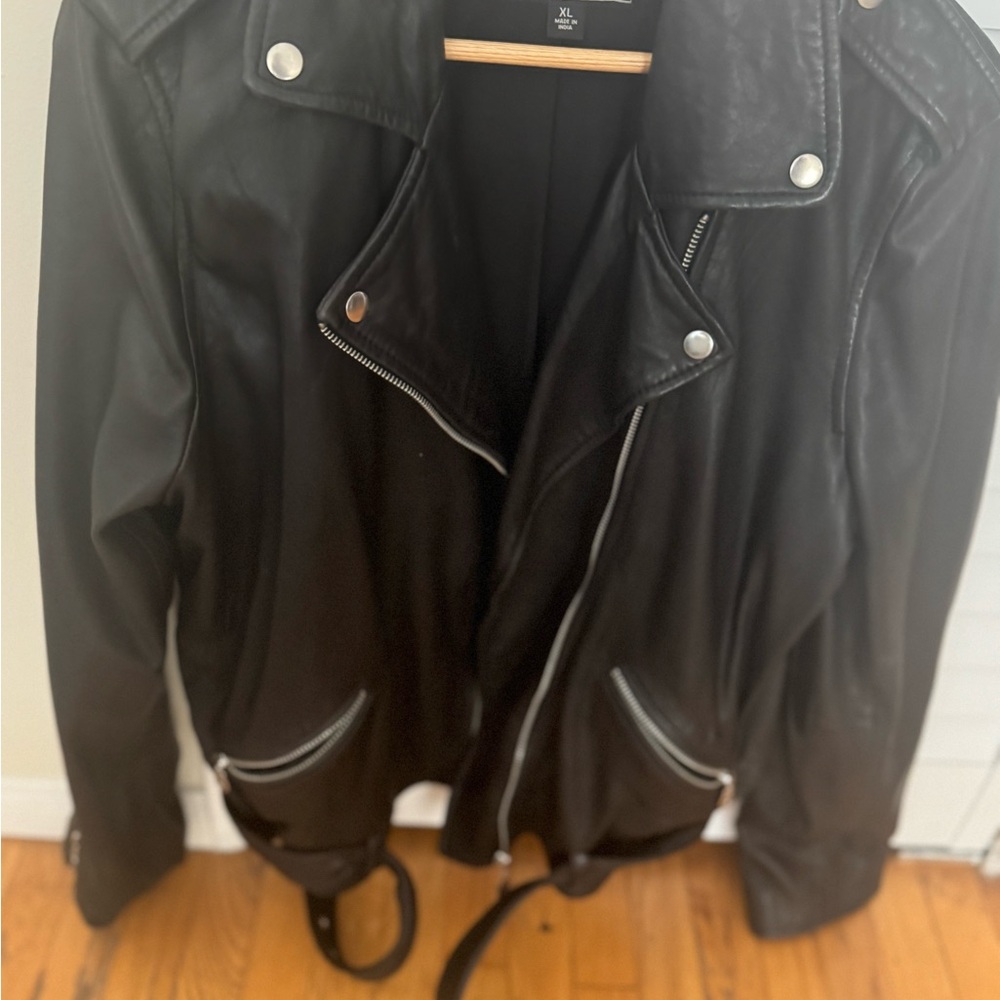 Lucky Brand Black Lamb Leather Motorcycle Jacket with Silver Detail Sz: XL